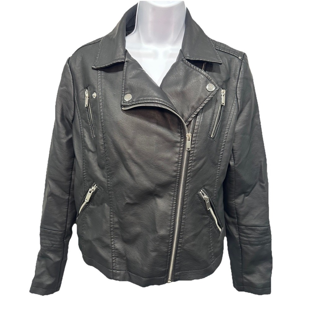 Fahsyee Faux Leather  Jacket Women's Size Small Black Fitted Short Zip Front NWT